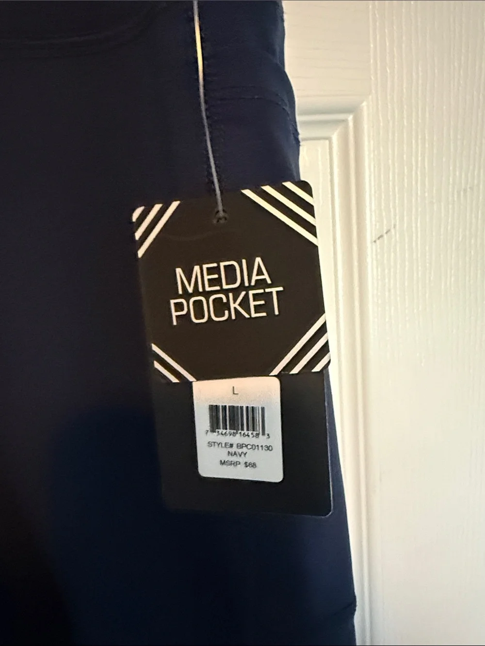 High-Waist Navy Leggings with Media Pocket